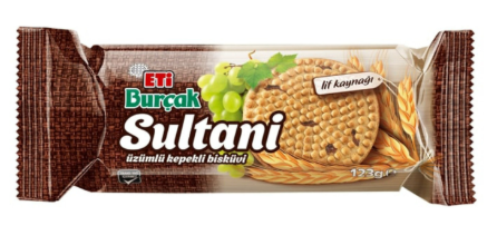 Eti Burçak Sultani Üzümlü Kepekli Bisküvi 123 GR 18 Li toptan fiyat